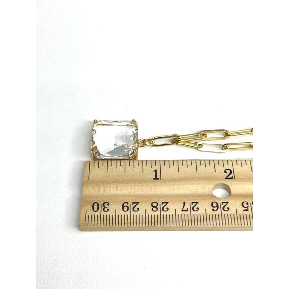 Paperclip Chain Necklace 16" 18" 20" Clear Faceted Glass Pendant AU24 - Picture 4 of 6